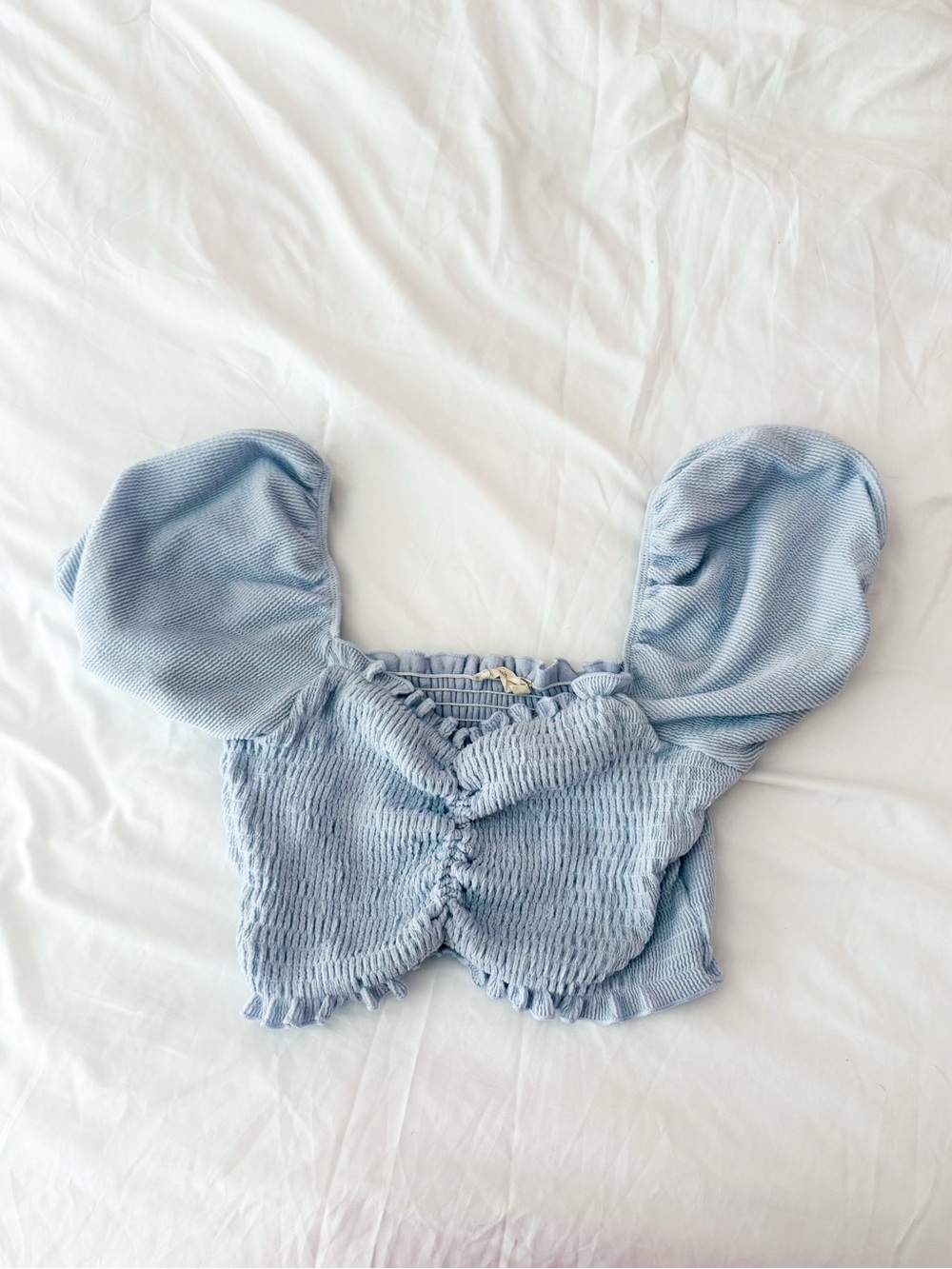 Altar’d State Light Blue Smocked Puff Sleeve Top Size Small